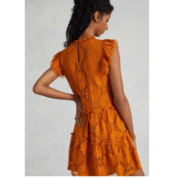 NEW Anthropologie Blue Tassel Tiered Lace Tunic Dress Gold Orange - Picture 3 of 5